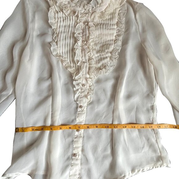 White Stag - Off White Ruffle Collar Button Down - S - Chiffon / Sheer - Picture 6 of 12